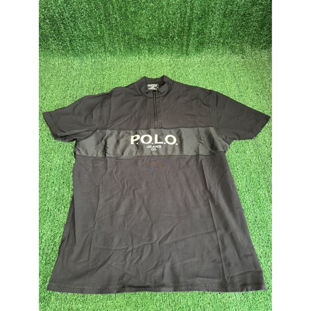 Polo Jeans Co Ralph Lauren Mens Black Quarter Zip Short Sleeve Shirt Vintage M